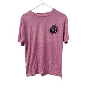 Ring‎ of Fire Men's Crewneck Native American Chief Head Graphic Tee Pink Size M